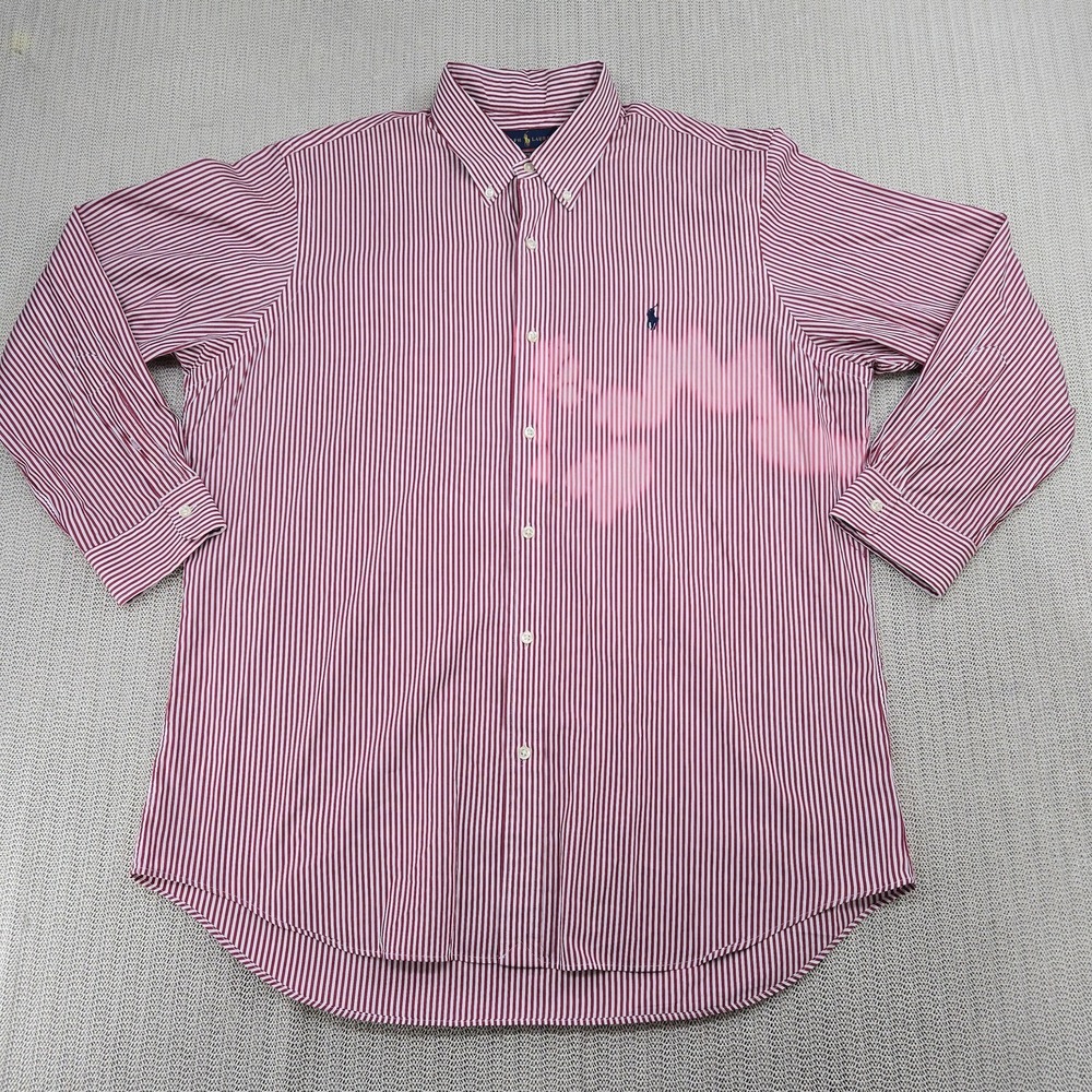 Ralph Lauren Shirt Mens XL Red White Striped Classic Fit Cotton Long Sleeve Polo